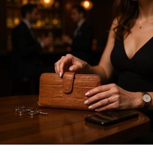 NWOT Mundi Brown Crocodile-Embossed Wallet